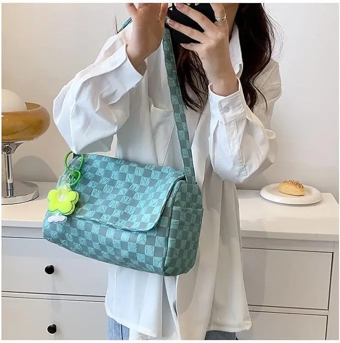 UNICOLD Checkerboard Shoulder Crossbody For Women Small Messenger Bag Aesthetic Retro Handbag with Adjustable Strap