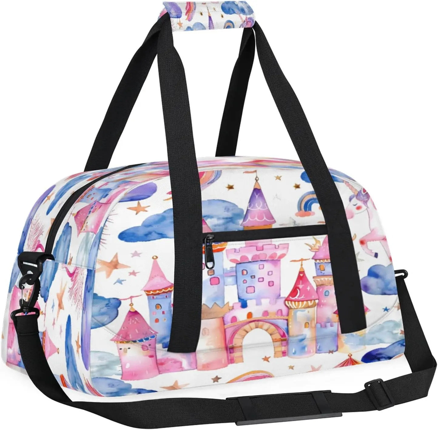 Unicorn Castle Rainbow Small Gym Bag 18 inch Carry On Duffel Bag for Weekender Travel Sports Workout Yoga Gymnastics Dance Ballet