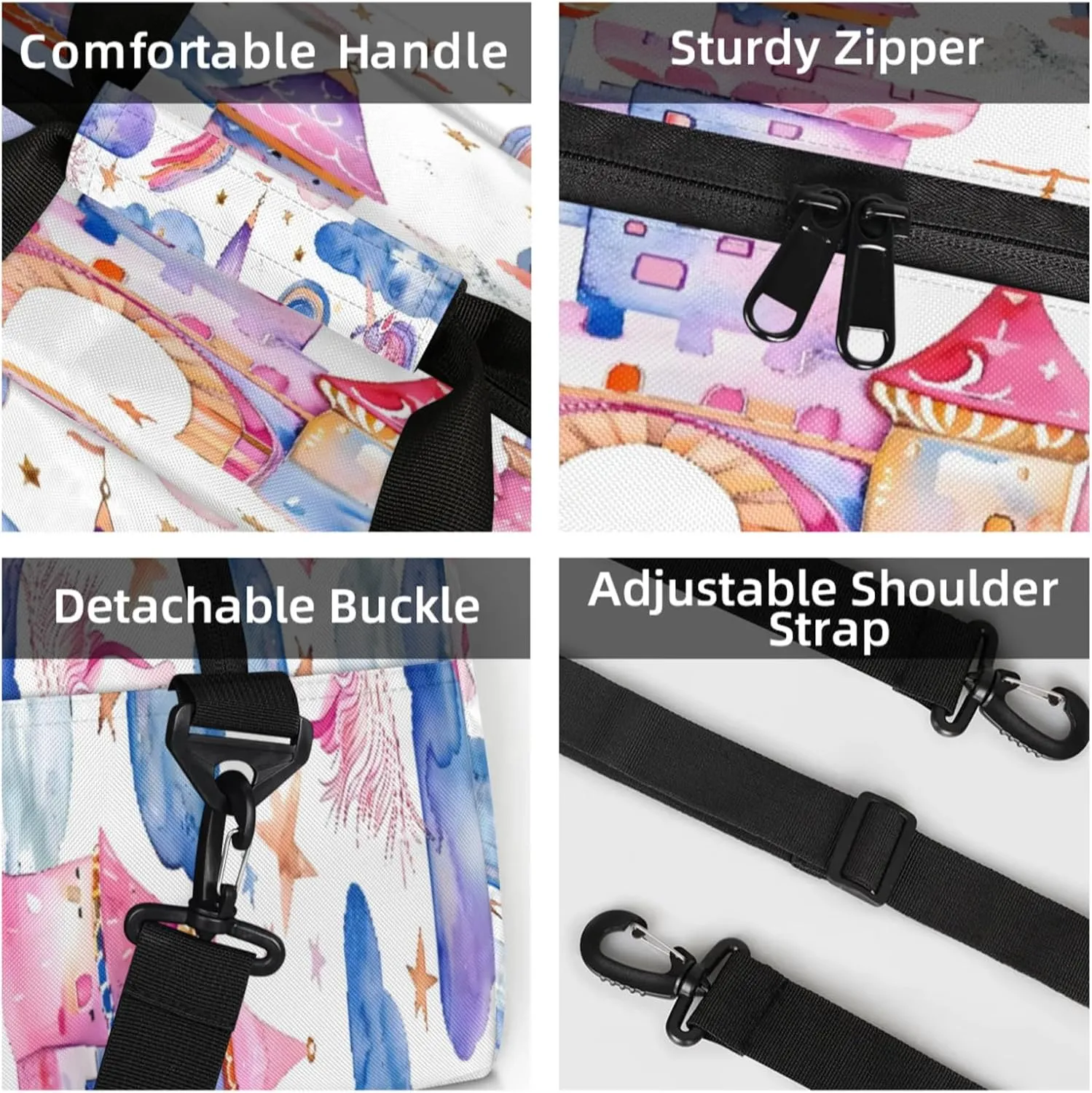 Unicorn Castle Rainbow Small Gym Bag 18 inch Carry On Duffel Bag for Weekender Travel Sports Workout Yoga Gymnastics Dance Ballet