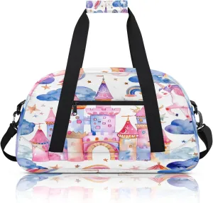 Unicorn Castle Rainbow Small Gym Bag 18 inch Carry On Duffel Bag for Weekender Travel Sports Workout Yoga Gymnastics Dance Ballet