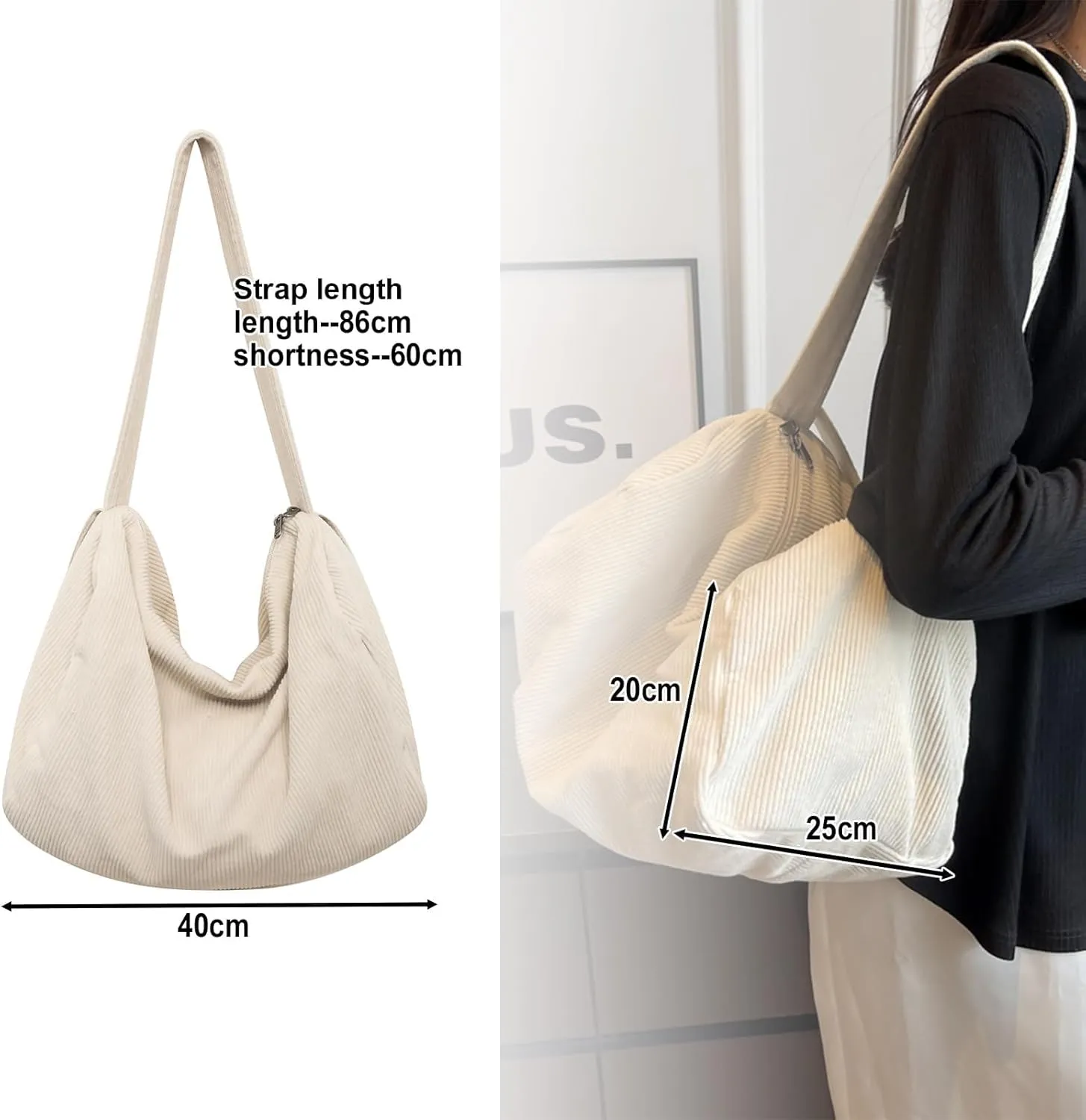 Unisex Corduroy Bag Tote Bag Large Ladies Shopper Bag Messenger Bag for Everyday/Office/Travelling