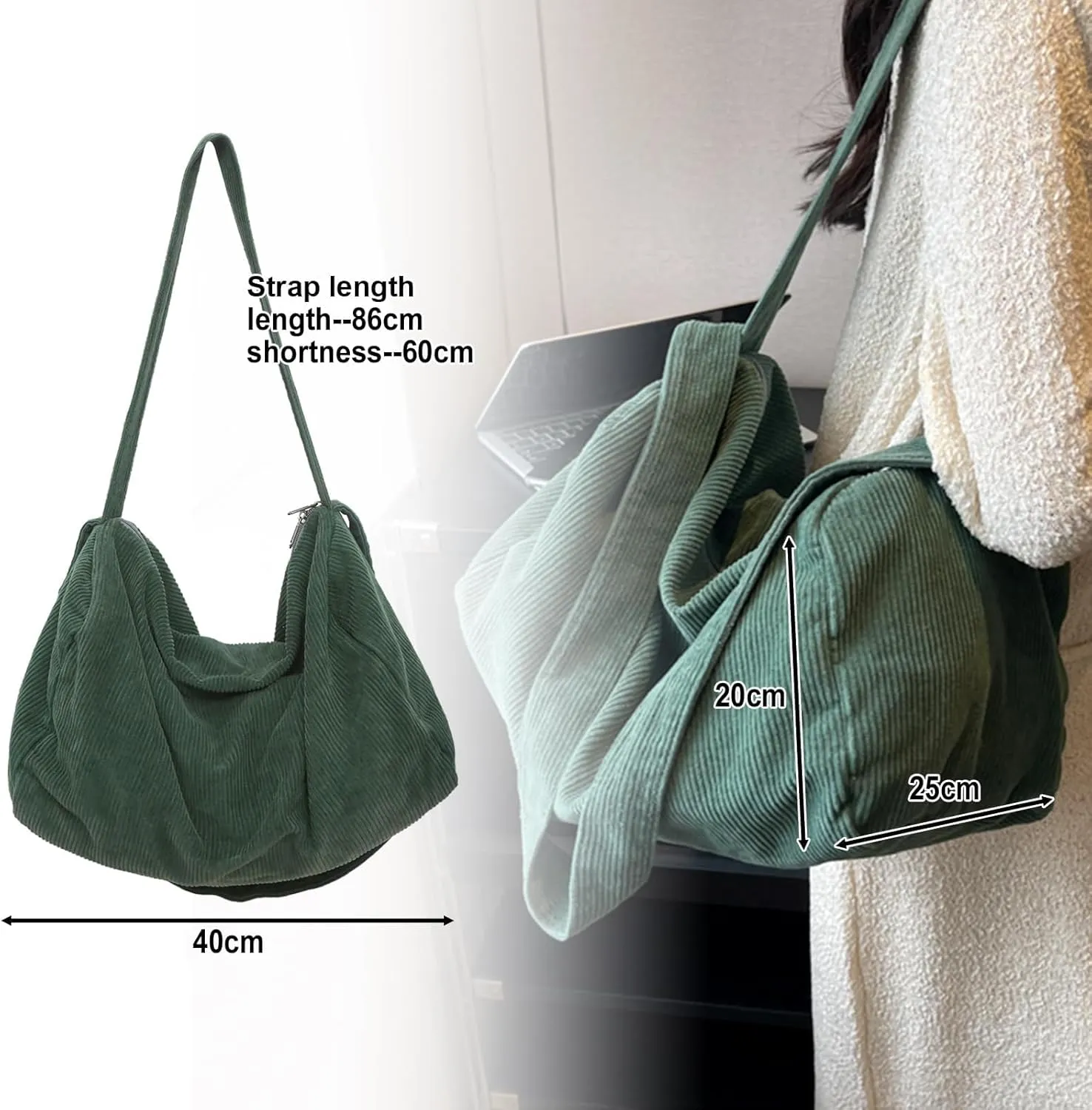 Unisex Corduroy Bag Tote Bag Large Ladies Shopper Bag Messenger Bag for Everyday/Office/Travelling
