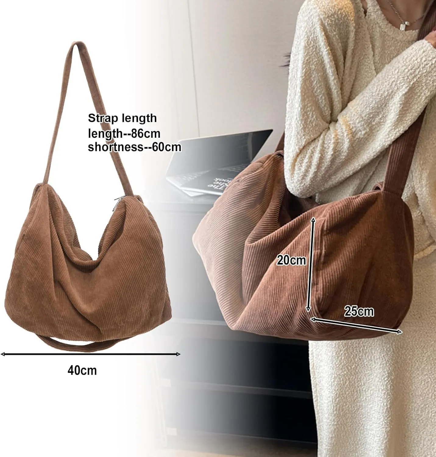 Unisex Corduroy Bag Tote Bag Large Ladies Shopper Bag Messenger Bag for Everyday/Office/Travelling