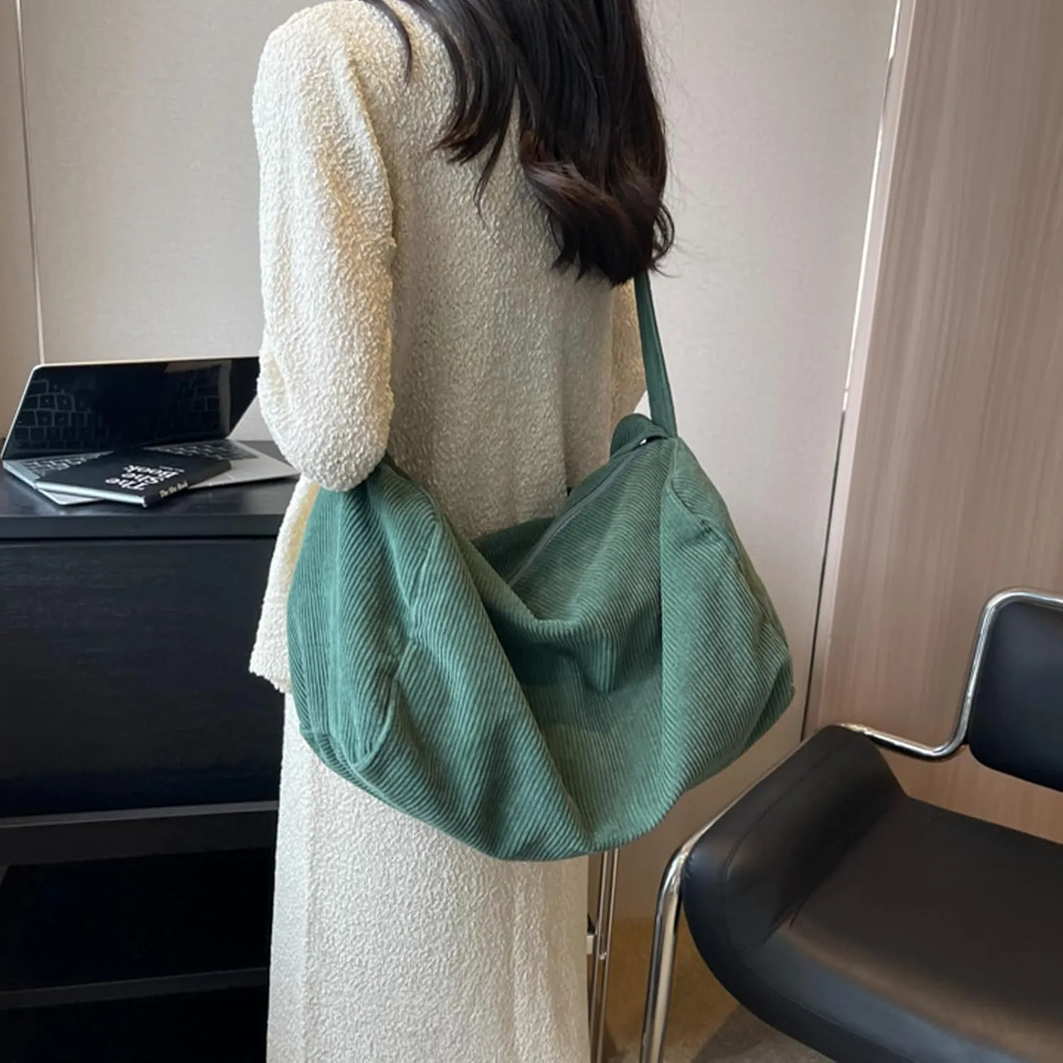 Unisex Corduroy Bag Tote Bag Large Ladies Shopper Bag Messenger Bag for Everyday/Office/Travelling
