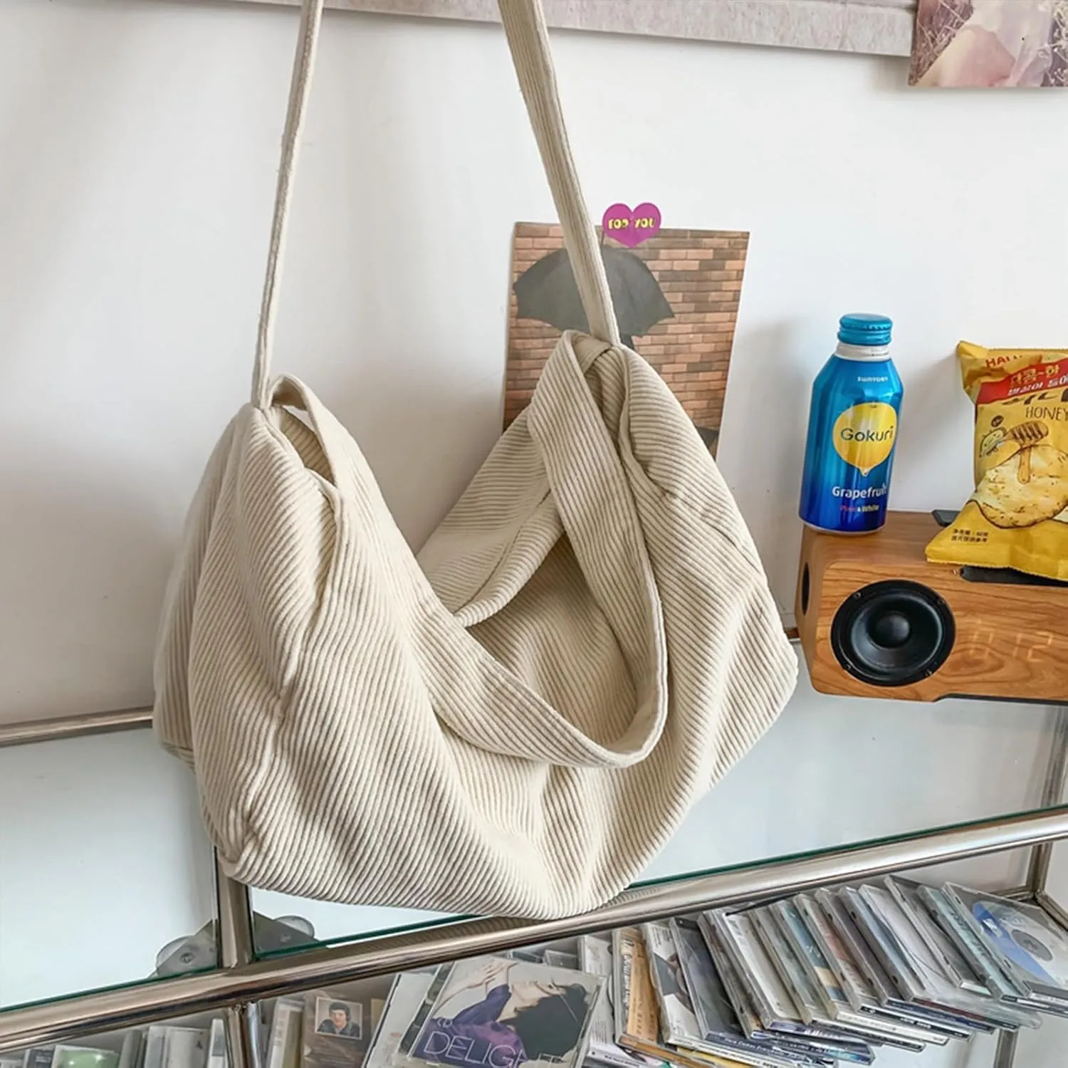 Unisex Corduroy Bag Tote Bag Large Ladies Shopper Bag Messenger Bag for Everyday/Office/Travelling