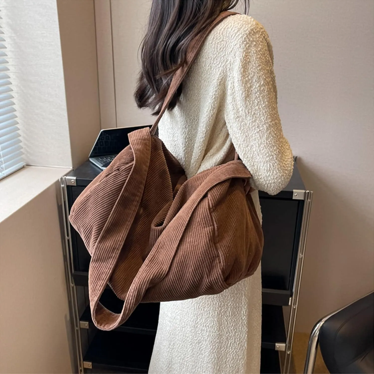 Unisex Corduroy Bag Tote Bag Large Ladies Shopper Bag Messenger Bag for Everyday/Office/Travelling