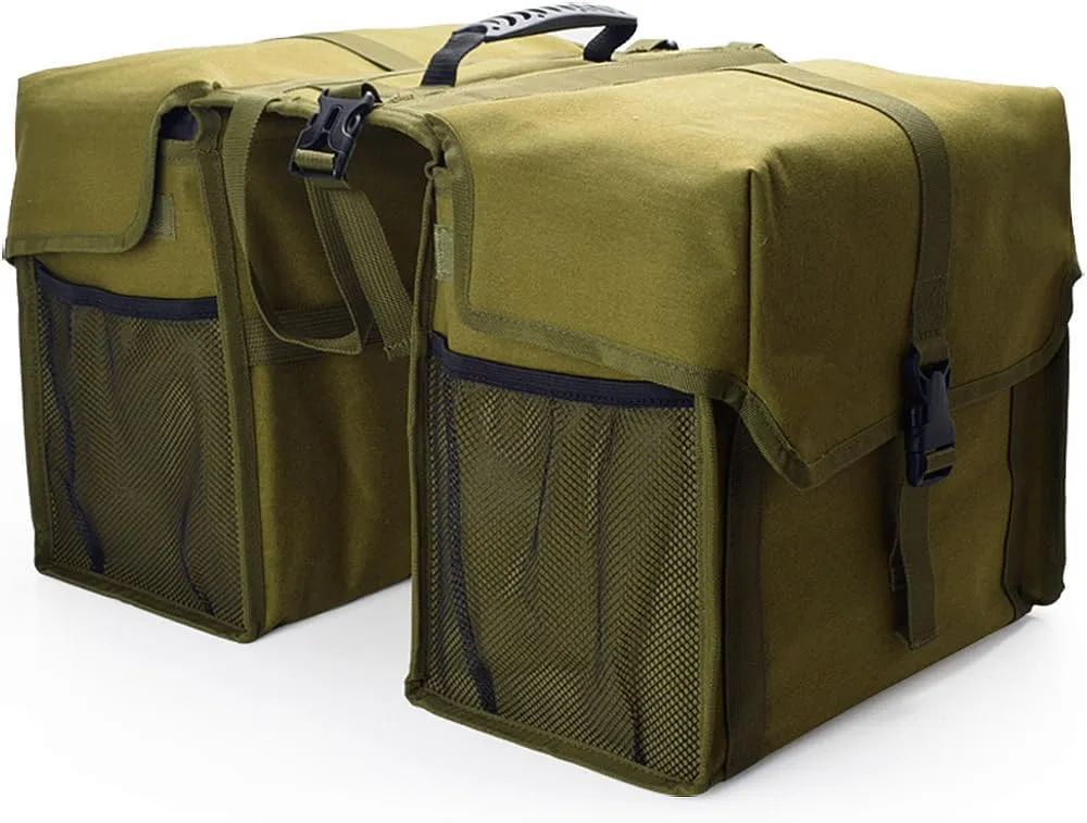 UNISTRENGH Bike Panniers Double Side Tail Bag Waterproof Canvas Bike Rear Rack Bag Large Capacity Cargo Saddle Rack Trunk Equipment Pack for Mountain Bike Riding Cycling (Military Green_30L)