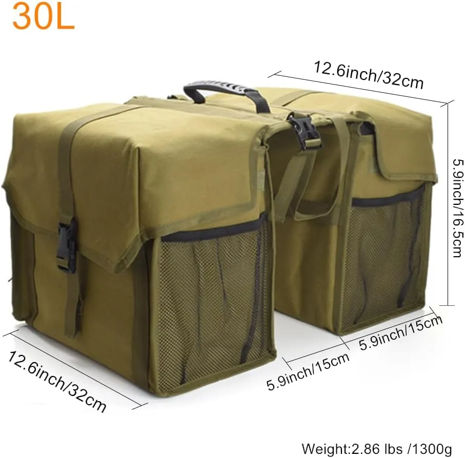 UNISTRENGH Bike Panniers Double Side Tail Bag Waterproof Canvas Bike Rear Rack Bag Large Capacity Cargo Saddle Rack Trunk Equipment Pack for Mountain Bike Riding Cycling (Military Green_30L)