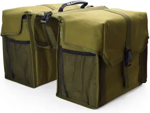 UNISTRENGH Bike Panniers Double Side Tail Bag Waterproof Canvas Bike Rear Rack Bag Large Capacity Cargo Saddle Rack Trunk Equipment Pack for Mountain Bike Riding Cycling (Military Green_30L)