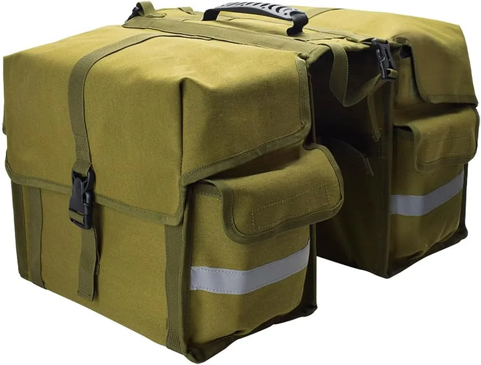 UNISTRENGH Bike Panniers Double Side Tail Bag Waterproof Canvas Bike Rear Rack Bag Large Capacity Cargo Saddle Rack Trunk Equipment Pack for Mountain Bike Riding Cycling (Military Green_30L)