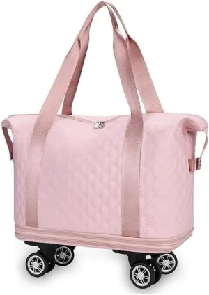 Universal Wheel Travel Bag, Silent Universal Wheel Double-Layer Expandable Duffel Bag,Oxford Cloth Travel Tote Bags，Wheeled Travel Duffle Bag,Gift For Wife And Parents(Pink)