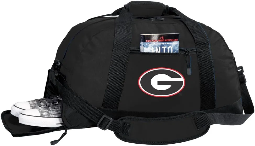 University of Georgia Duffel Bag - Georgia Bulldogs Gym Bags w/SHOE POCKET (Black)