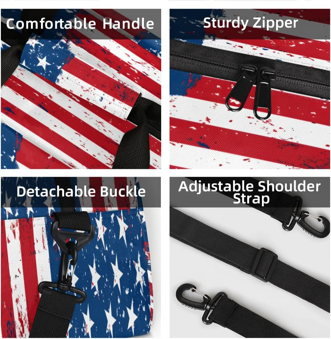 USA Flag Custom Small Gym Bag 18 inch for Women Men Personalized American Stripes Stars Carry On Overnight Weekender Bag for Travel Work Dance Sport