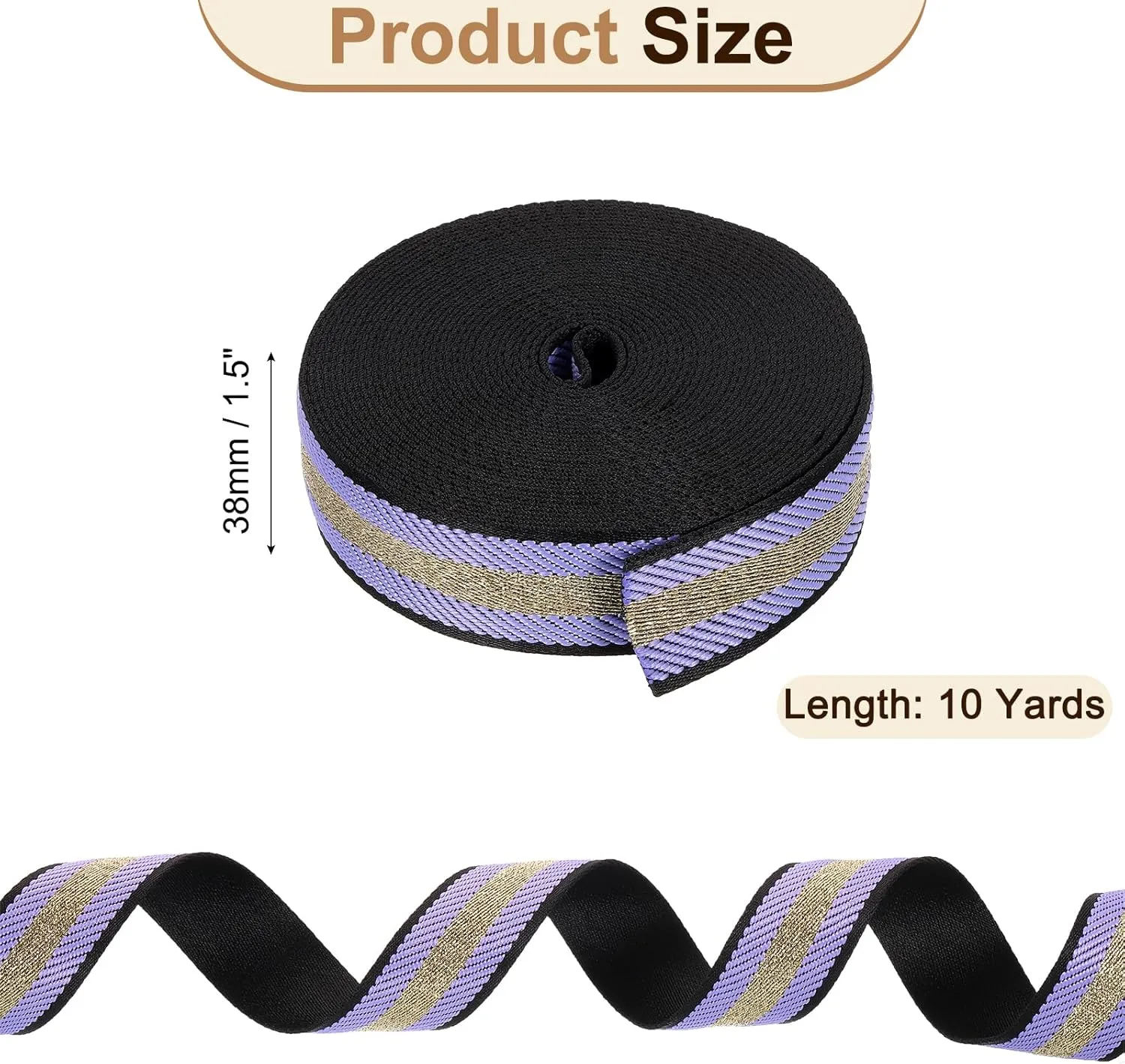 uxcell 10 Yards Nylon Webbing Strap, 1 3/8-inch(38mm) Striped Webbing Straps Nylon Heavy Duty Webbing Strap Nylon Strap Belt for Backpack Crafts, Purple