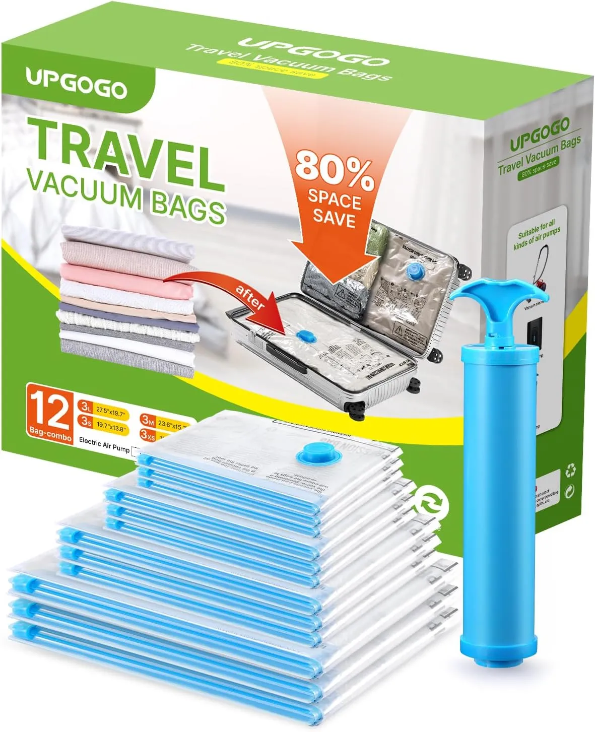 Vacuum Bags for Travel - Space Saver Vacuum Storage Bags Combo (12 Pack)