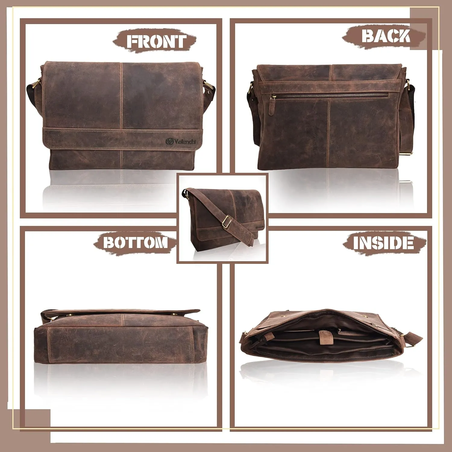 VALENCHI 14" Leather Messenger Bag