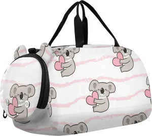 Valentine Cartoon Koala Bear with Red Heart Duffel Bags for Boys Small Gym Bags for Teens Dance Bag for Girls