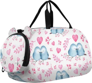 Valentine Lovebirds and Pink Hearts Duffel Bags for Boys Small Gym Bags for Teens Dance Bag for Girls