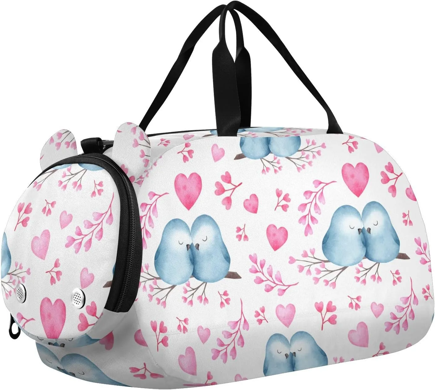 Valentine Lovebirds and Pink Hearts Duffel Bags for Boys Small Gym Bags for Teens Dance Bag for Girls