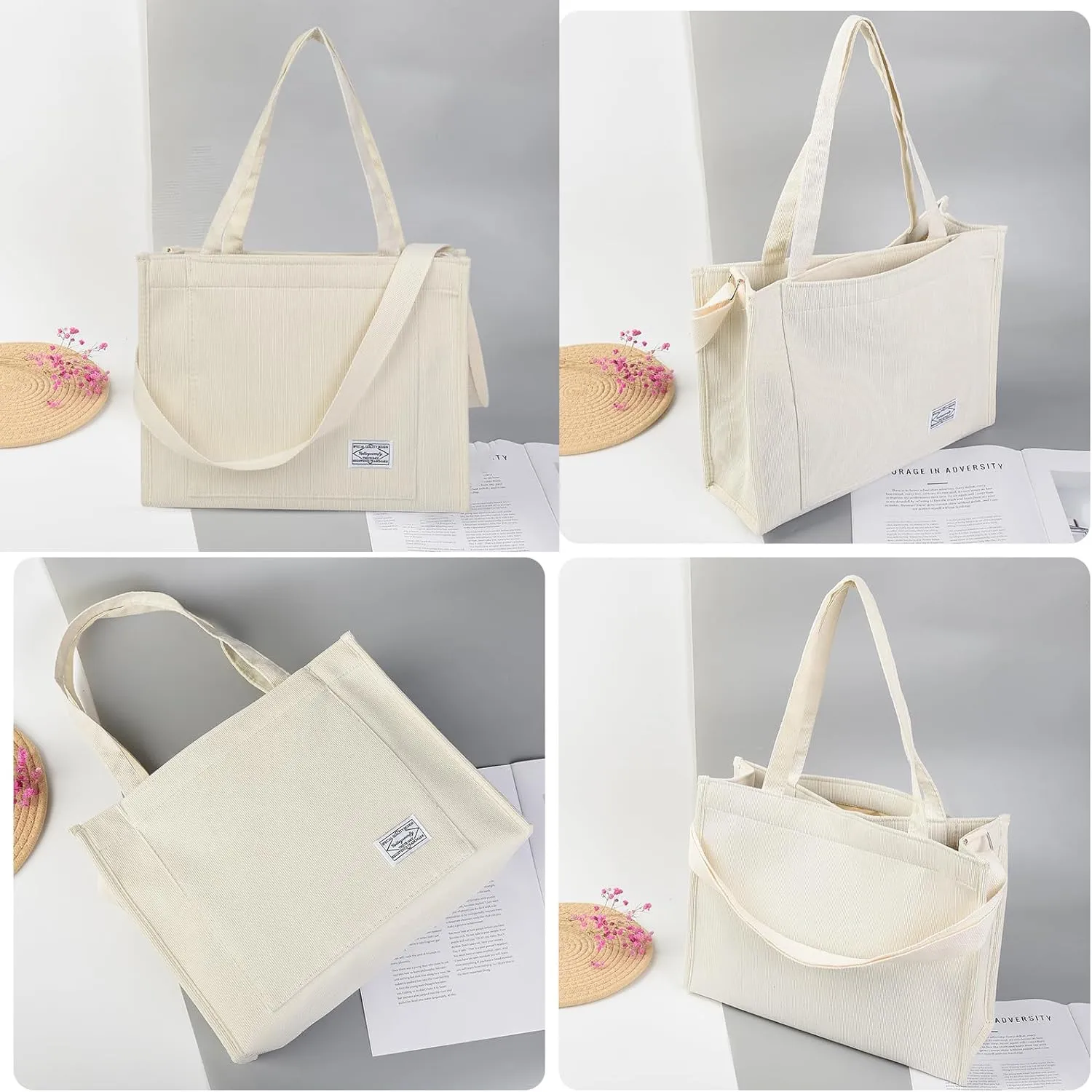 Valleycomfy Tote Bag for Women Corduroy Crossbody Tote Bag Purse Women Travel Shoulder Bags Work Handbags Everyday Hobo Bag