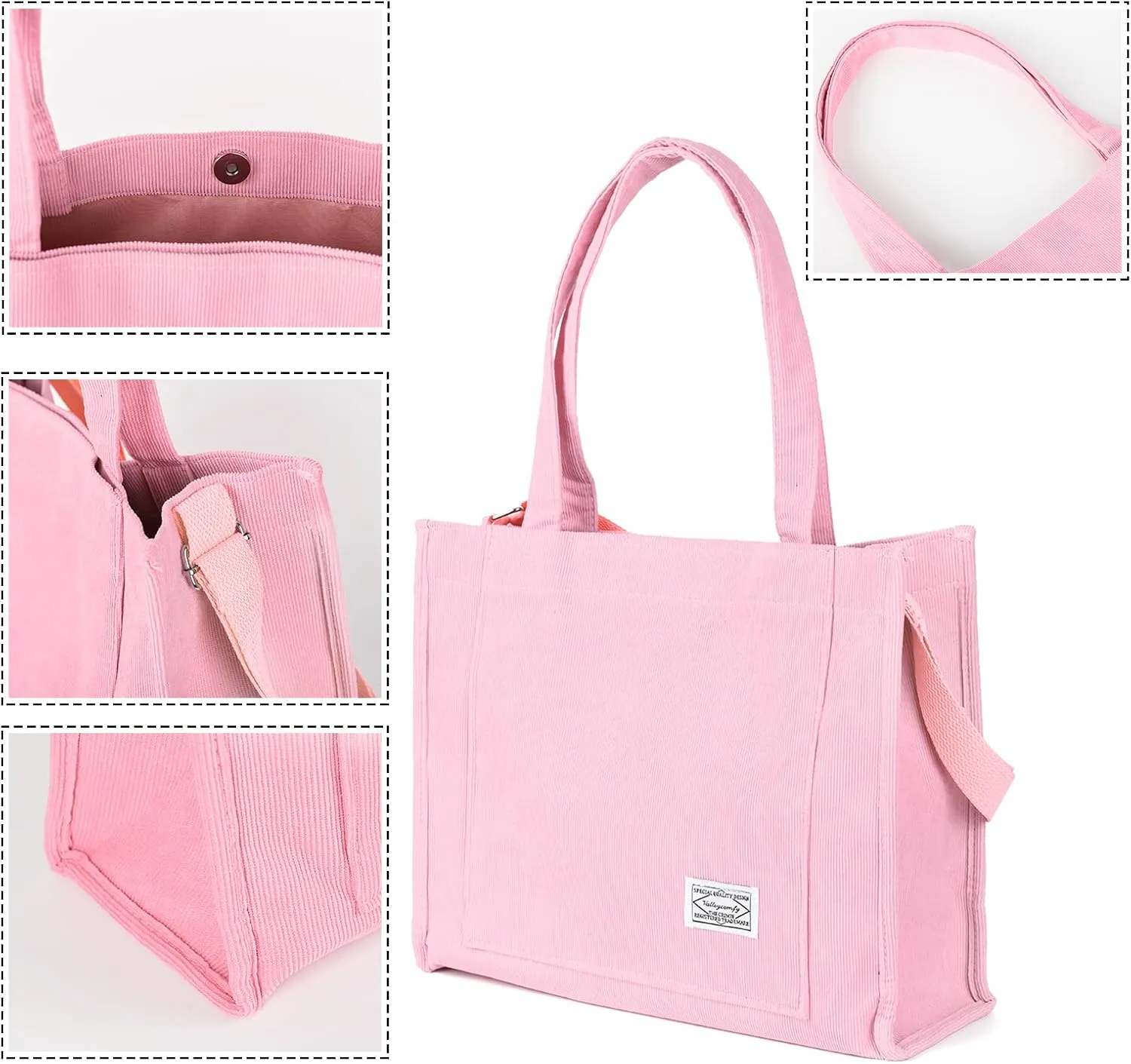Valleycomfy Tote Bag for Women Corduroy Crossbody Tote Bag Purse Women Travel Shoulder Bags Work Handbags Everyday Hobo Bag