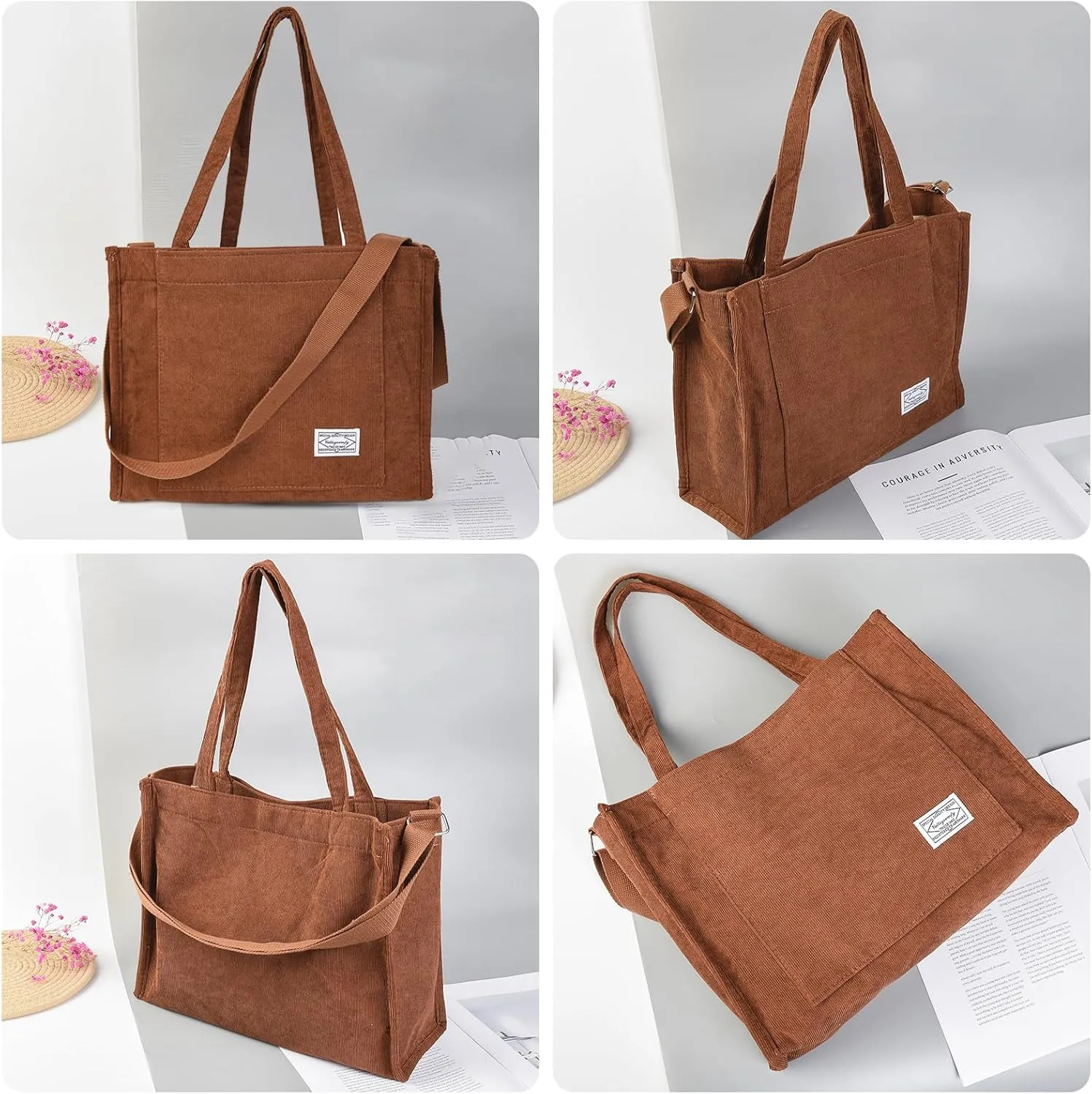 Valleycomfy Tote Bag for Women Corduroy Crossbody Tote Bag Purse Women Travel Shoulder Bags Work Handbags Everyday Hobo Bag