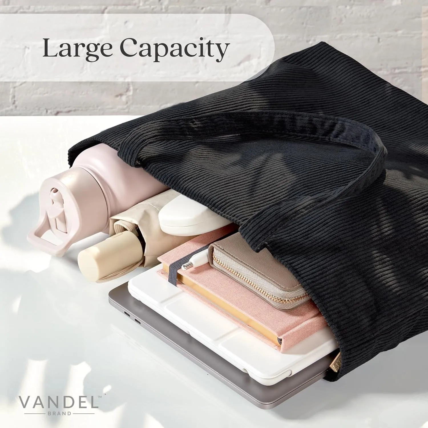 VANDEL Corduroy Tote Bag for Women and Men with Zipper and Inner Pockets. Cute School Tote Bag with Zipper, Aesthetic
