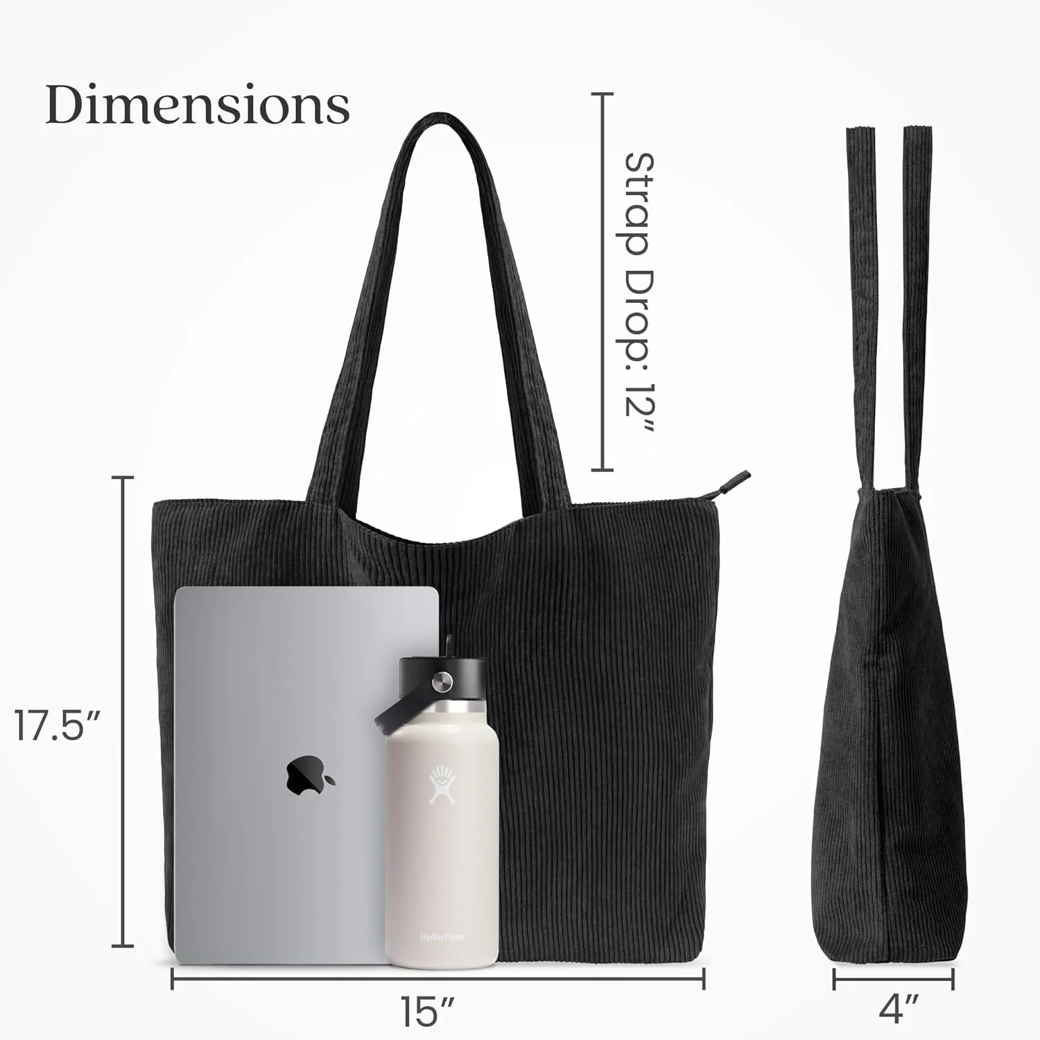 VANDEL Corduroy Tote Bag for Women and Men with Zipper and Inner Pockets. Cute School Tote Bag with Zipper, Aesthetic