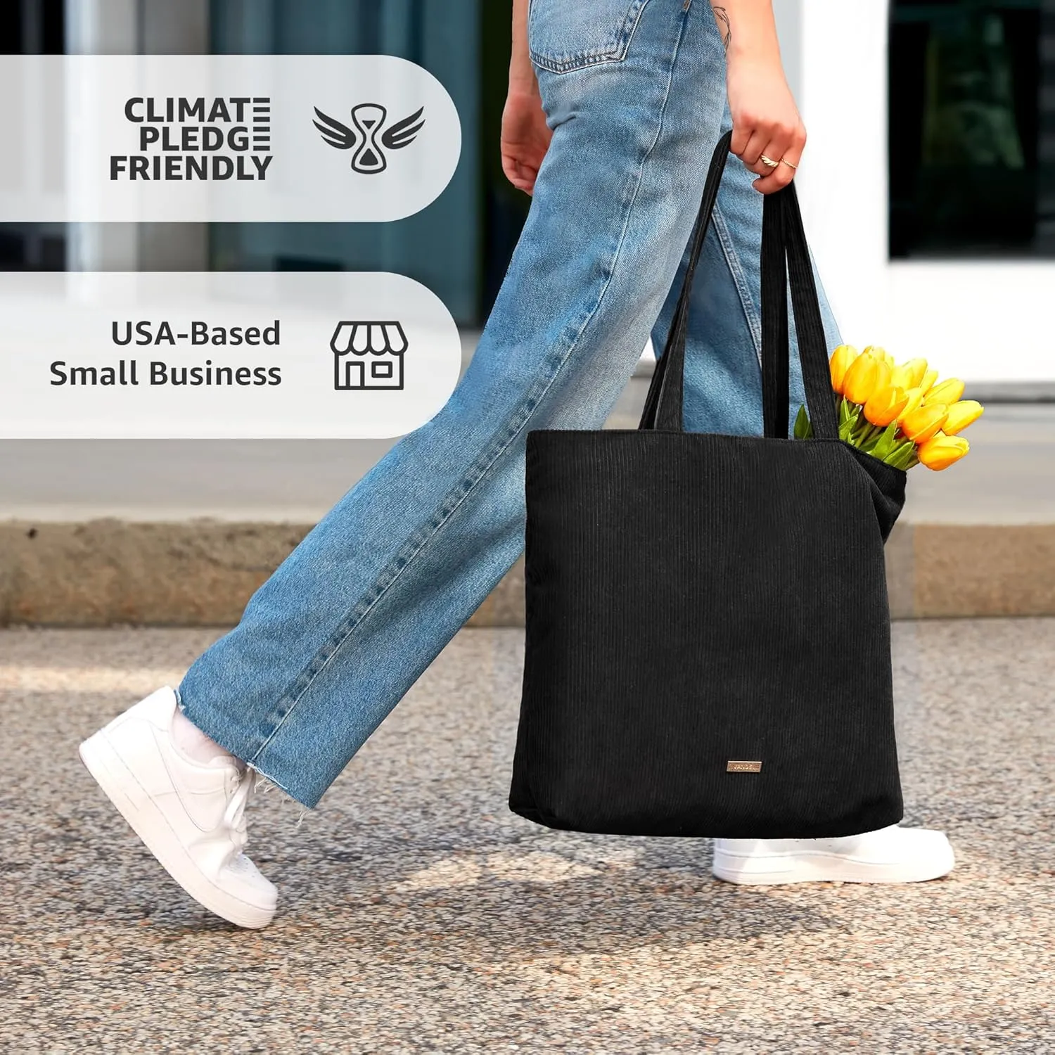 VANDEL Corduroy Tote Bag for Women and Men with Zipper and Inner Pockets. Cute School Tote Bag with Zipper, Aesthetic