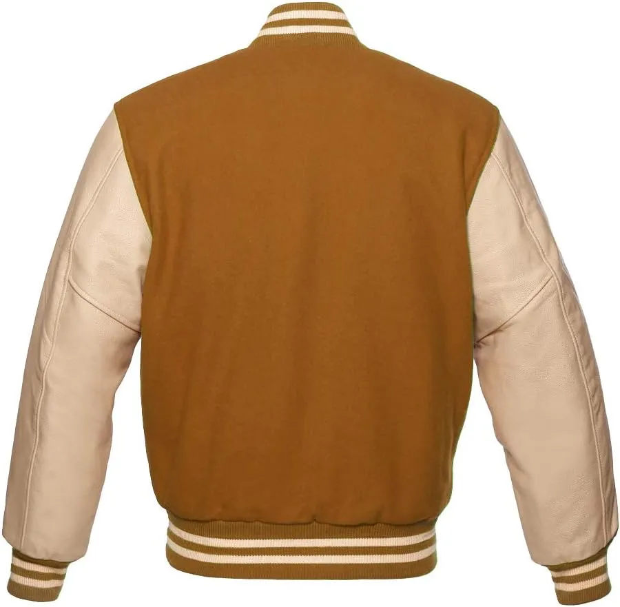 Varsity Jacket Baseball Letterman Bomber Wool & Cream Genuine leather sleeves