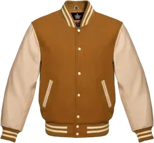 Varsity Jacket Baseball Letterman Bomber Wool & Cream Genuine leather sleeves