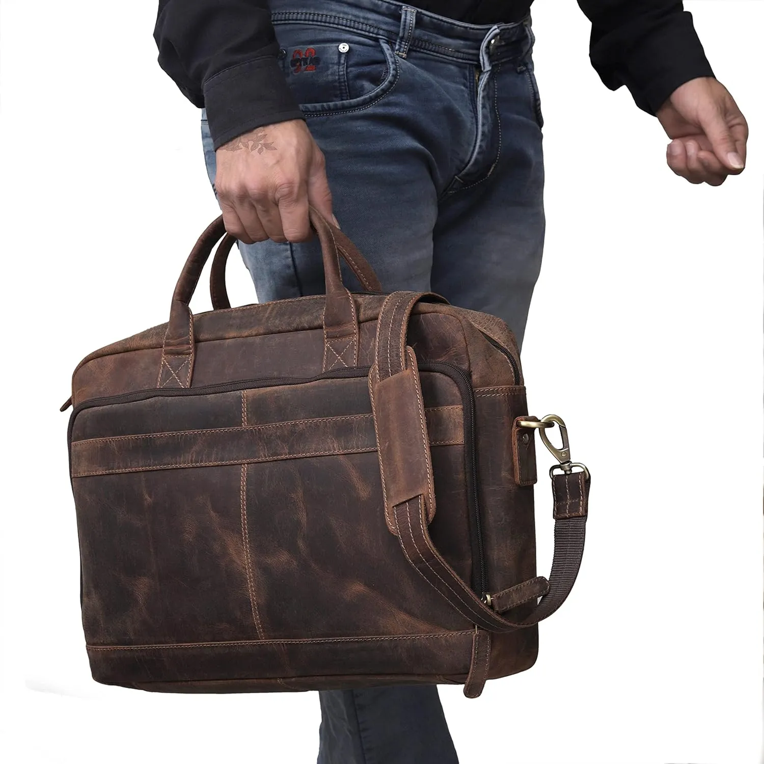 VC VINTAGE COUTURE Leather briefcase bag for men Leather Laptop Bags For Men and Women Travel Messenger Bag