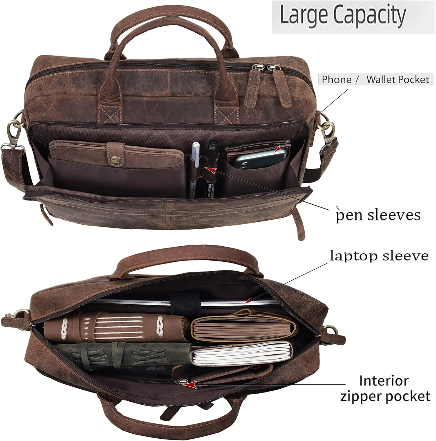 VC VINTAGE COUTURE Leather briefcase bag for men Leather Laptop Bags For Men and Women Travel Messenger Bag