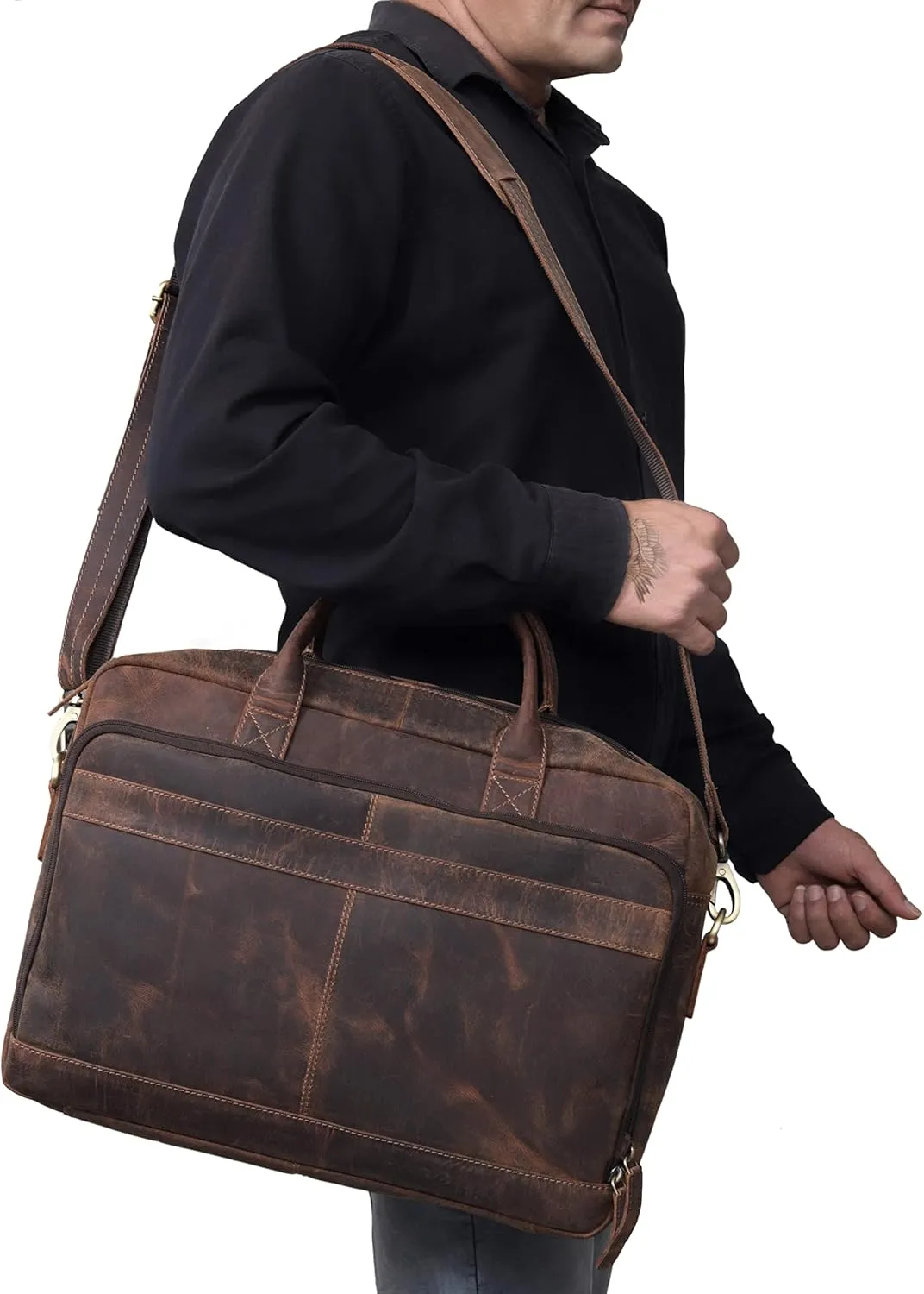 VC VINTAGE COUTURE Leather briefcase bag for men Leather Laptop Bags For Men and Women Travel Messenger Bag