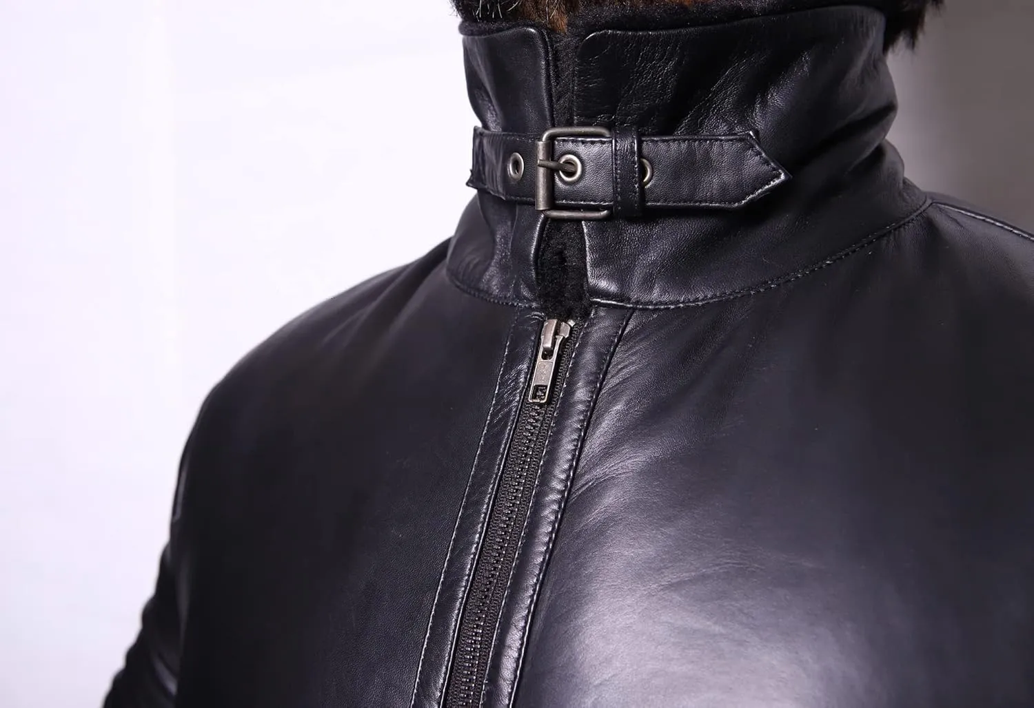 VearFit Bat Black Shearling flying aviator Real Leather Sheepskin Warm Winter Jacket for Men