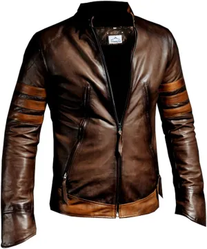 VearFit X-Men wolverine Superhero Real Brown Leather Jacket Men