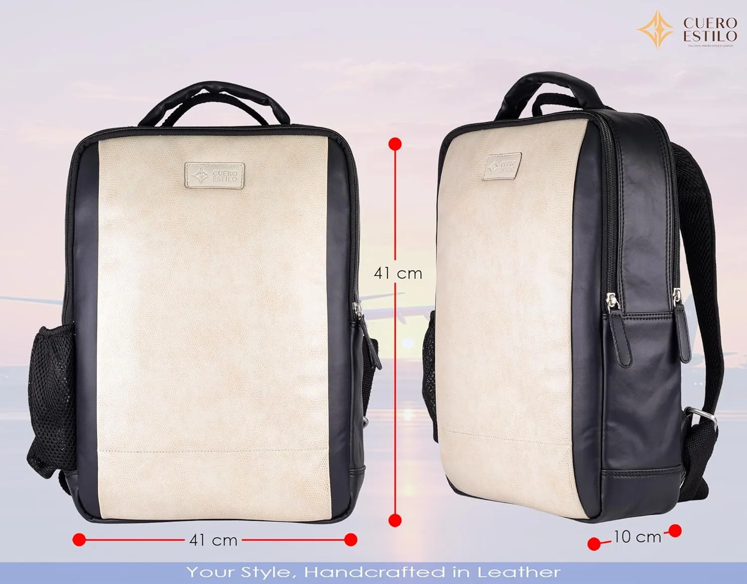 Vegan Leather Laptop Backpack - Eco-Friendly, Stylish 12L Backpack with Laptop Sleeve & Trolley Strap - Durable, Lightweight for Work & Travel.
