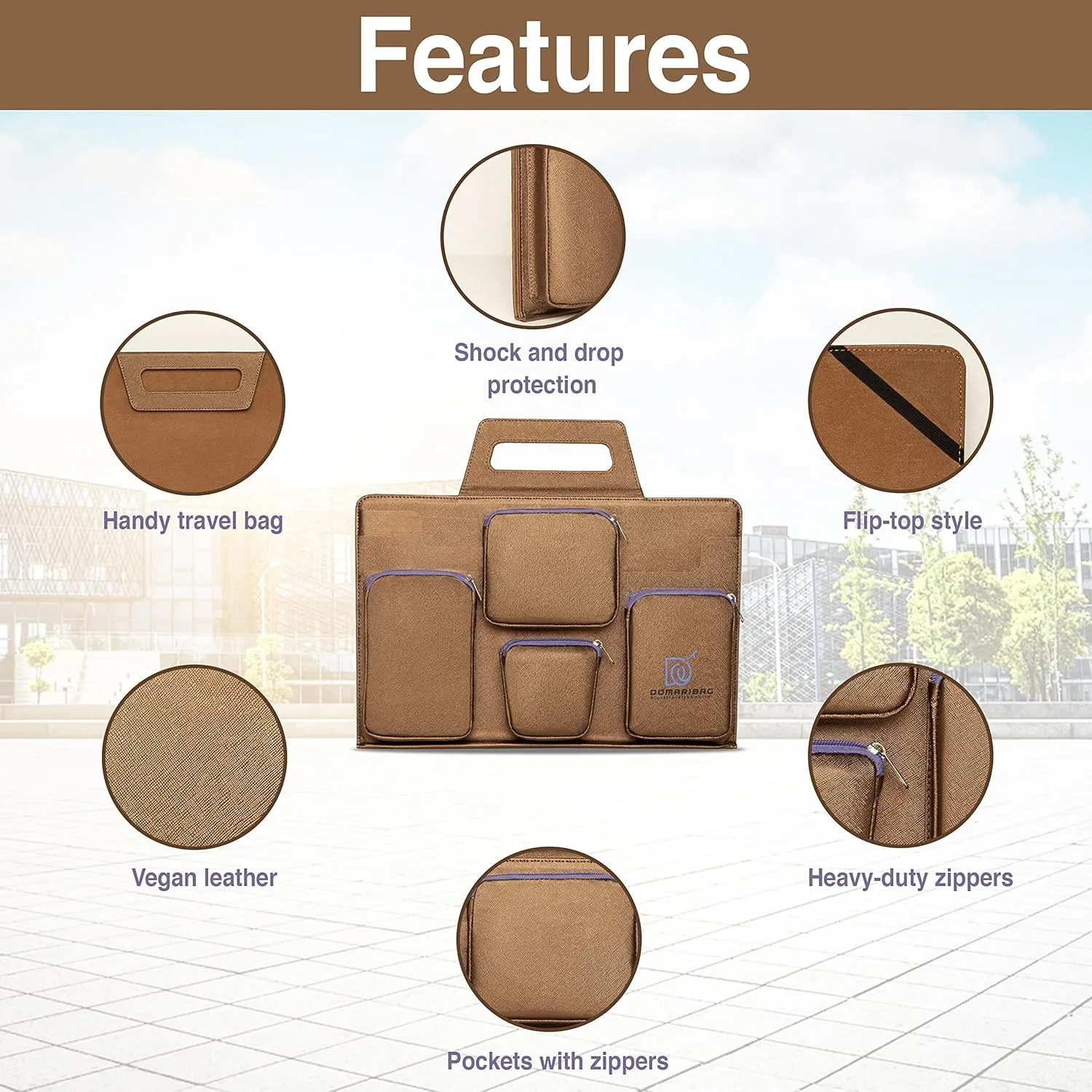 Vegan Leather Laptop Travel Bag for Men and Women 14 to 15.6 IN Notebook Sleeve with Heavy Duty Zippers