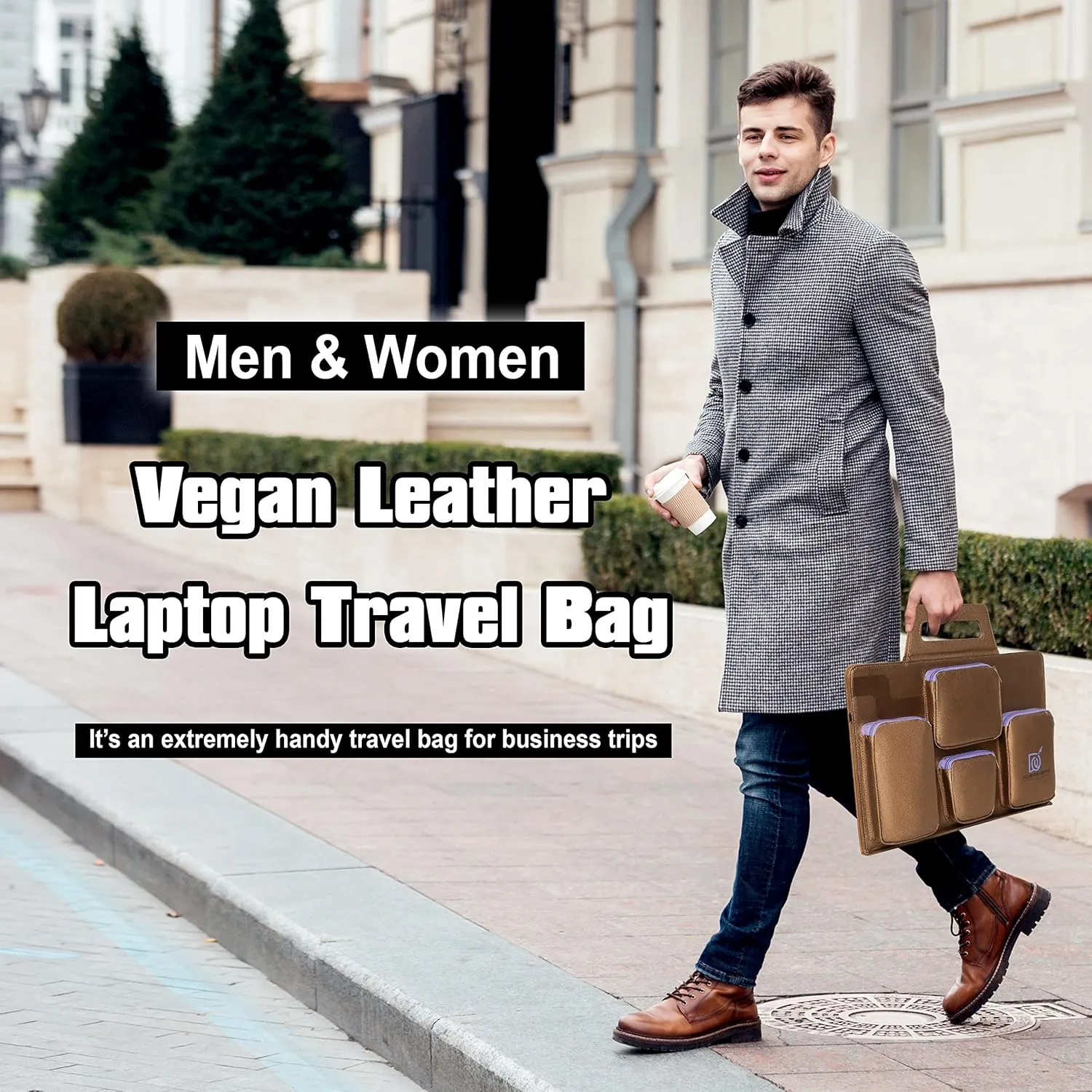 Vegan Leather Laptop Travel Bag for Men and Women 14 to 15.6 IN Notebook Sleeve with Heavy Duty Zippers