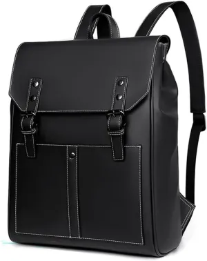 Vegan Leather Unisex Computer Bag Backpack Shoulder Bag,Weekender Backpack Travel Hiking Rucksack Bag (black)