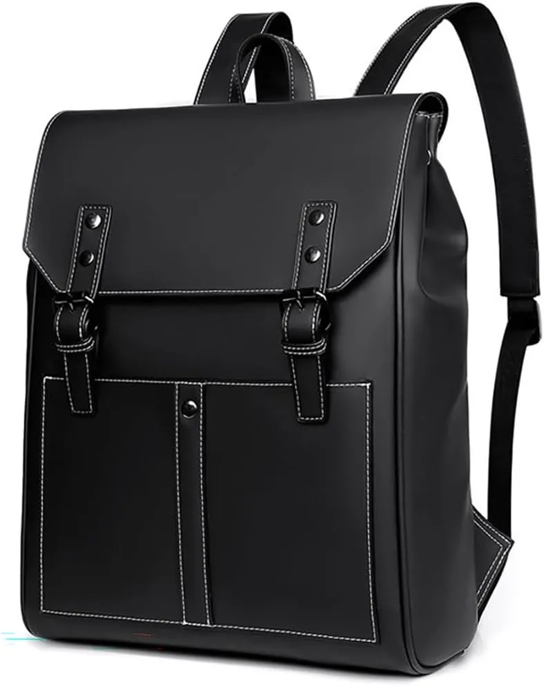 Vegan Leather Unisex Computer Bag Backpack Shoulder Bag,Weekender Backpack Travel Hiking Rucksack Bag (black)