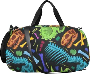 VIGTRO Colorful Dinosaur Bones Boys Girls Sports Travel Duffel Bags with Shoes Compartment, Weekender Overnight Gym Bag for Swimming, Dancing, Outing