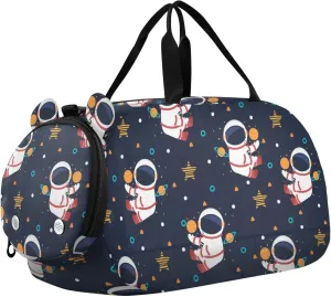 VIGTRO Cute Astronaut Cartoon Kids Overnight Travel Duffel Bag Sport Gym Bag for Boys Girls with Shoe Compartment, Carry On Weekender Luggage Bag for Dance Swim Yoga