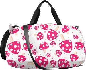 VIGTRO Magic Pink Mushroom Boys Girls Sports Travel Duffel Bags with Shoes Compartment, Weekender Overnight Gym Bag for Swimming, Dancing, Outing