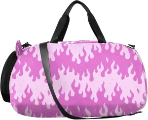 VIGTRO Pink Fire Boys Girls Sports Travel Duffel Bags with Shoes Compartment, Weekender Overnight Gym Bag for Swimming, Dancing, Outing
