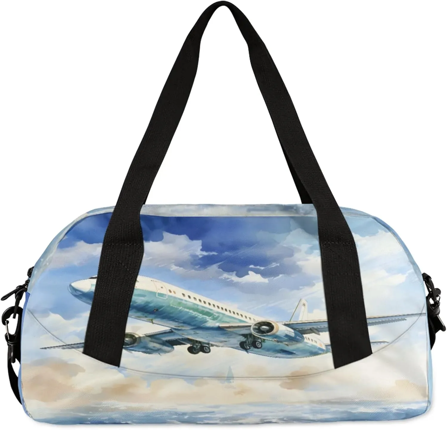 Vintage Airplanes Pattern Kids Duffel Bag Lightweight Waterproof Sports Gym Bag with Front Zipper Pocket Foldable Weekender Overnight Bag for School Practice Gymnastic Ballet