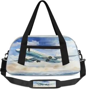 Vintage Airplanes Pattern Kids Duffel Bag Lightweight Waterproof Sports Gym Bag with Front Zipper Pocket Foldable Weekender Overnight Bag for School Practice Gymnastic Ballet