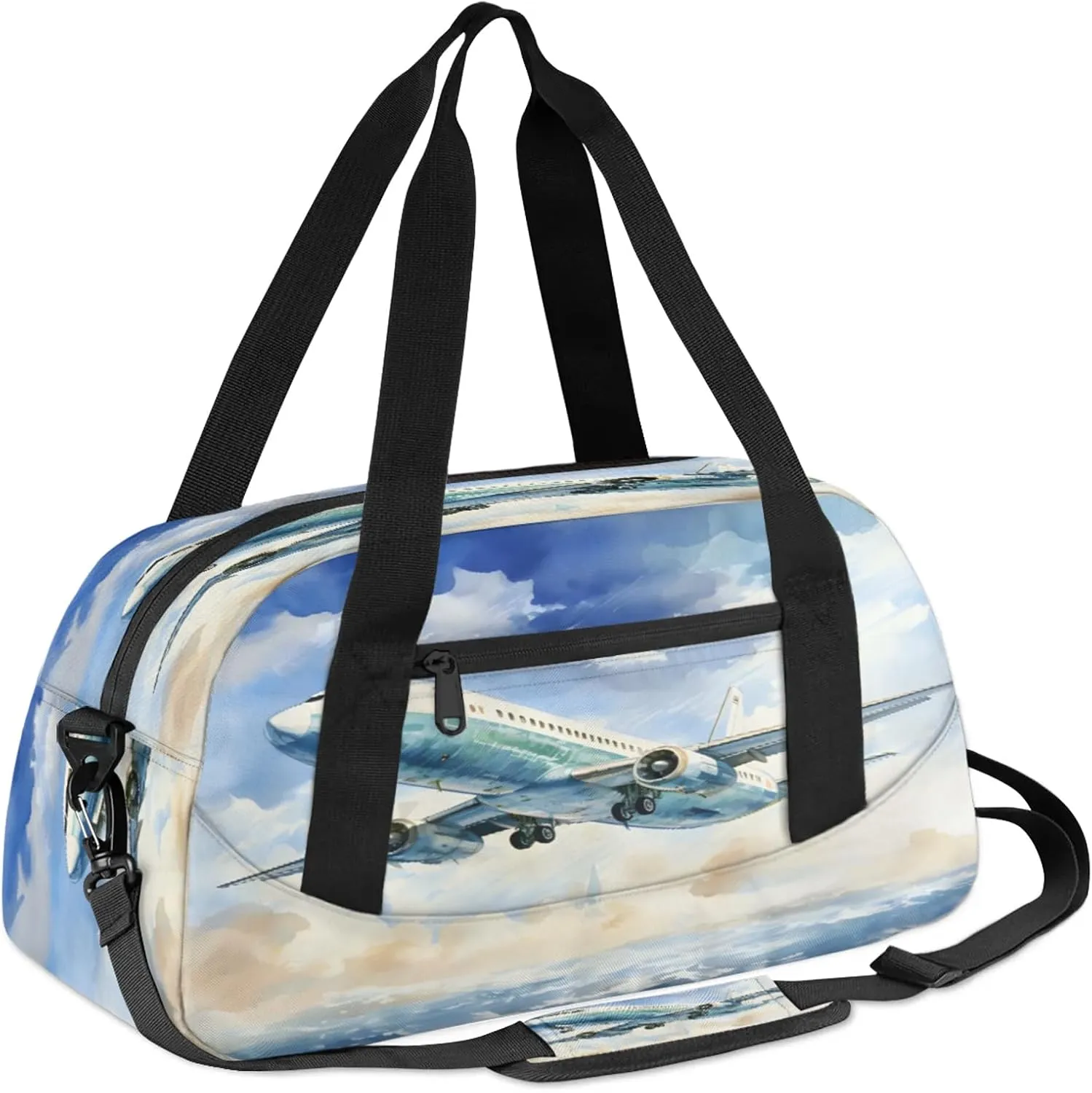 Vintage Airplanes Pattern Kids Duffel Bag Lightweight Waterproof Sports Gym Bag with Front Zipper Pocket Foldable Weekender Overnight Bag for School Practice Gymnastic Ballet