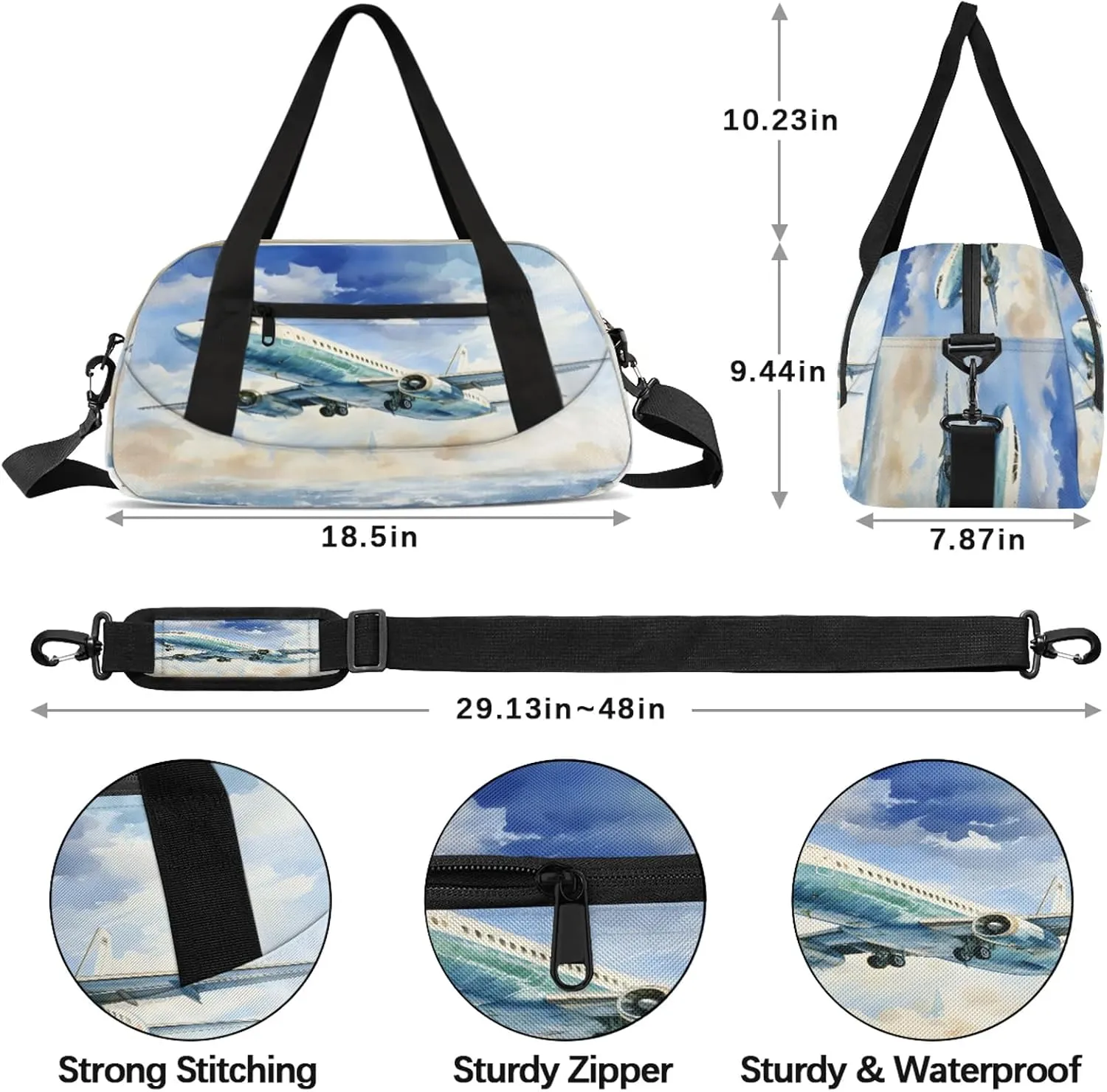 Vintage Airplanes Pattern Kids Duffel Bag Lightweight Waterproof Sports Gym Bag with Front Zipper Pocket Foldable Weekender Overnight Bag for School Practice Gymnastic Ballet