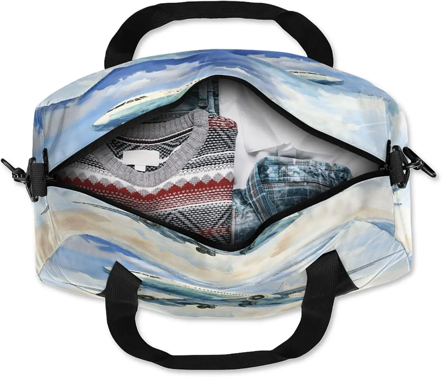 Vintage Airplanes Pattern Kids Duffel Bag Lightweight Waterproof Sports Gym Bag with Front Zipper Pocket Foldable Weekender Overnight Bag for School Practice Gymnastic Ballet